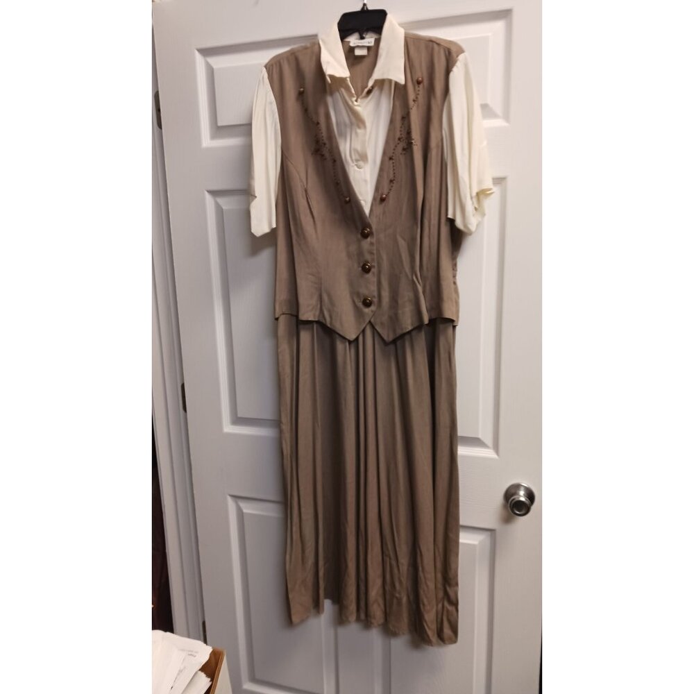 Scarlett M Dress Brown Skirt & Vest Tan Shirt All in One Dress Size 16